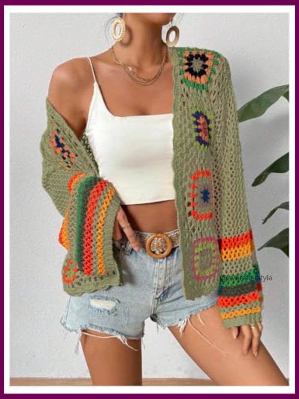 Floral Crochet Open Front Cardigan Hollow Out Long Sleeve Lightweight Sweater - Picture 5 of 6